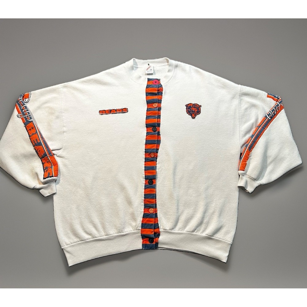 VTG 90s Jerzees Chicago Bears Button Up Sweatshirt Jacket Cardigan USA Made 3XL